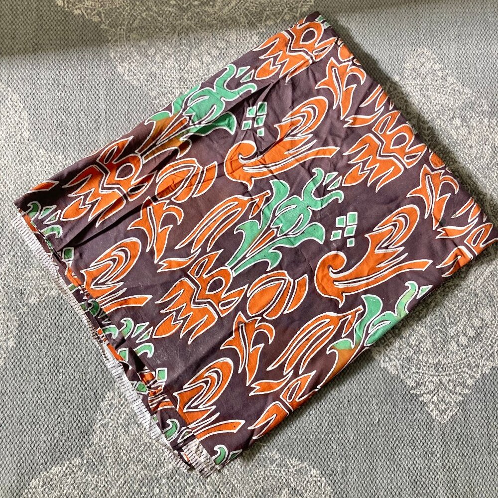 Brown, Orange, Green, White African Batik Fabric from Kenya - Picture 2 of 7